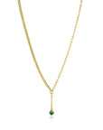 ZINZI gold plated zilveren Y-collier met subtiele schakels, bungelend groene ronde kleursteen 42-45cm ZIC2660G