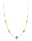 ZINZI Gold Plated Zilveren Schakelketting met Mintgroene & Blauwe Klavers 40-45cm ZIC2763