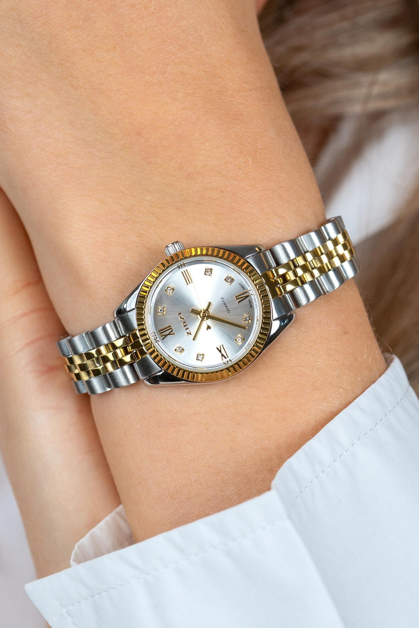 ZINZI Horloge met Witte Zirkonia 24mm bicolor - ZIW2733