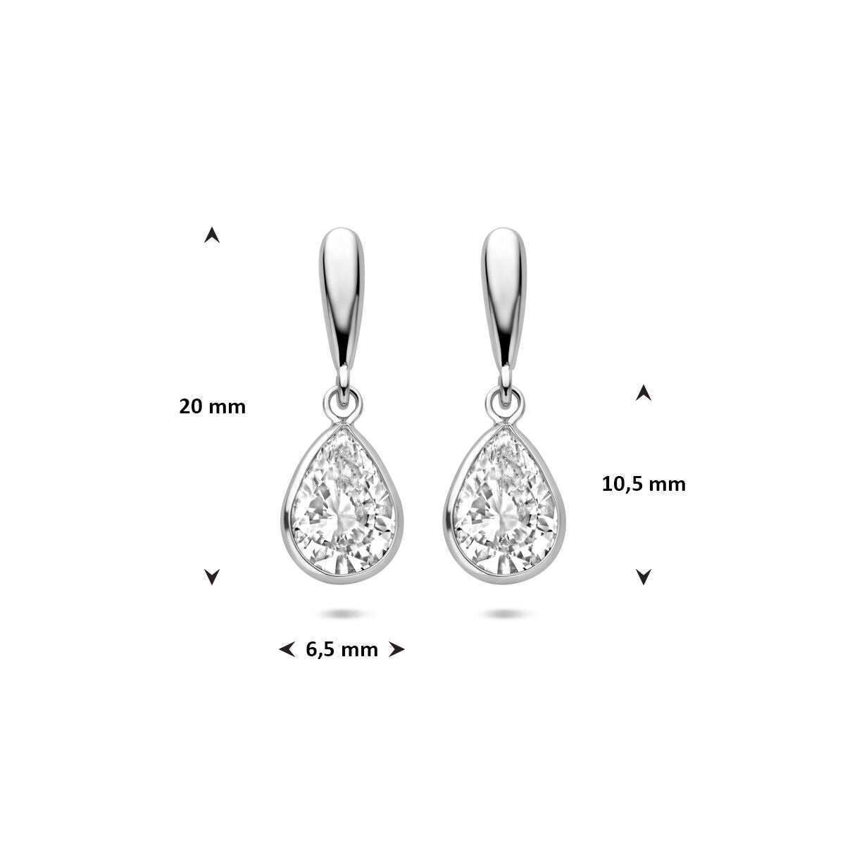 Zilveren gerhodineerde oorhangers druppel zirkonia 20 mm - 1341723
