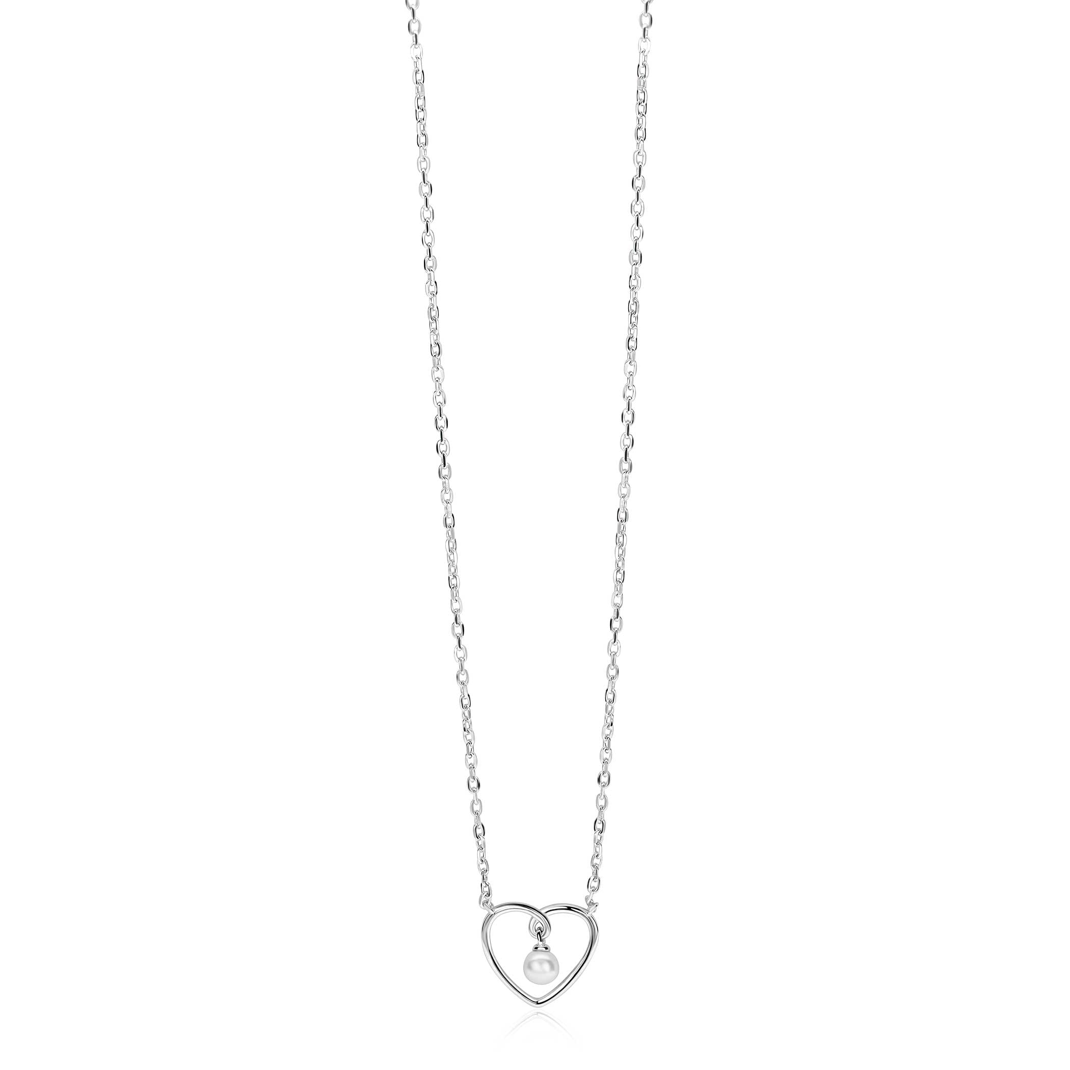 ZINZI Zilveren Ketting met Hart en Witte Parel - ZIC2865