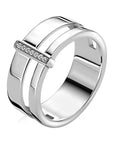 ZINZI zilveren multi-look ring (9mm breed) met 2 banen en verbonden staafje met witte zirkonia ZIR2728 - PansiteNederland.nl
