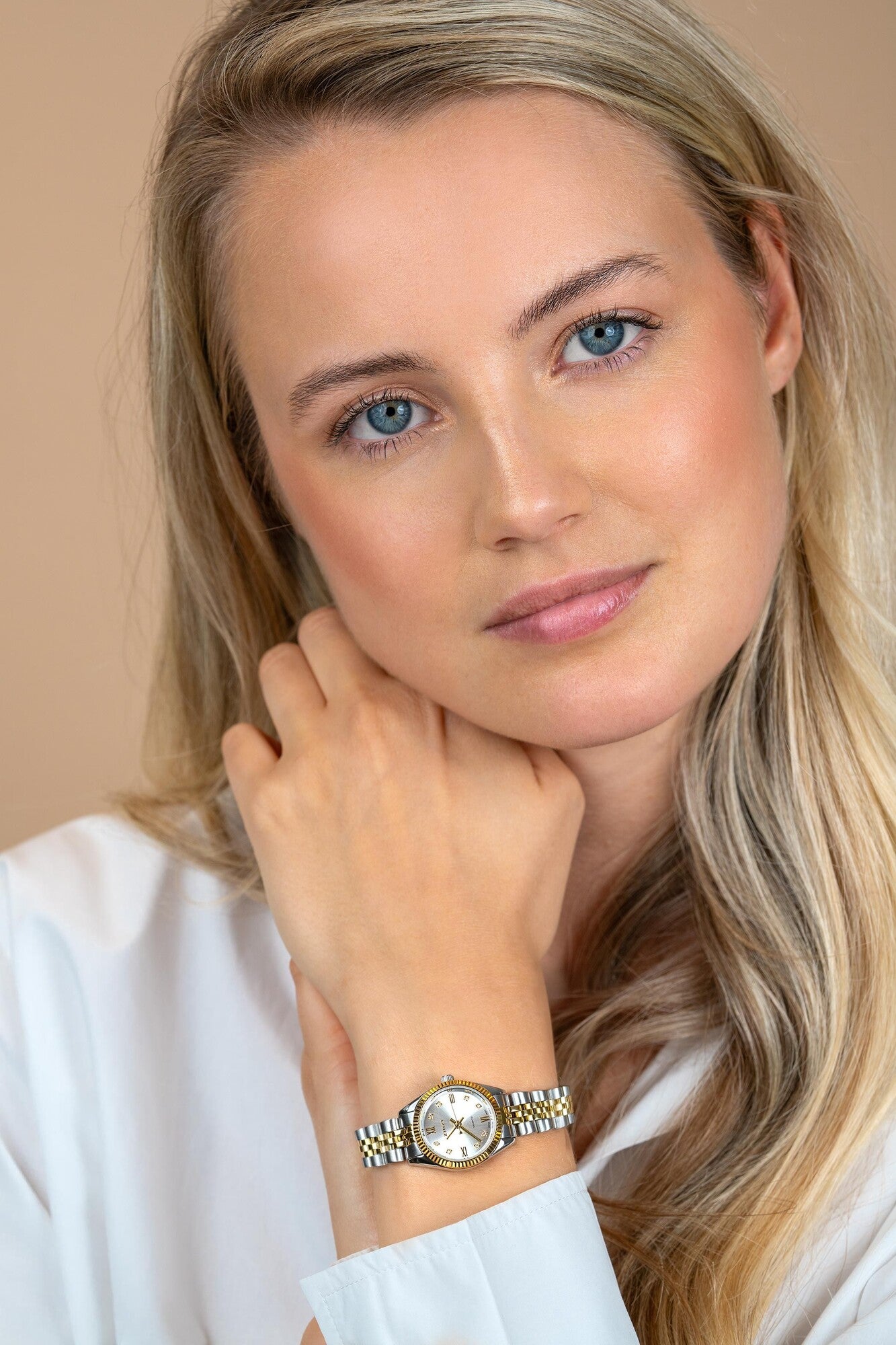 ZINZI Horloge met Witte Zirkonia 24mm bicolor - ZIW2733