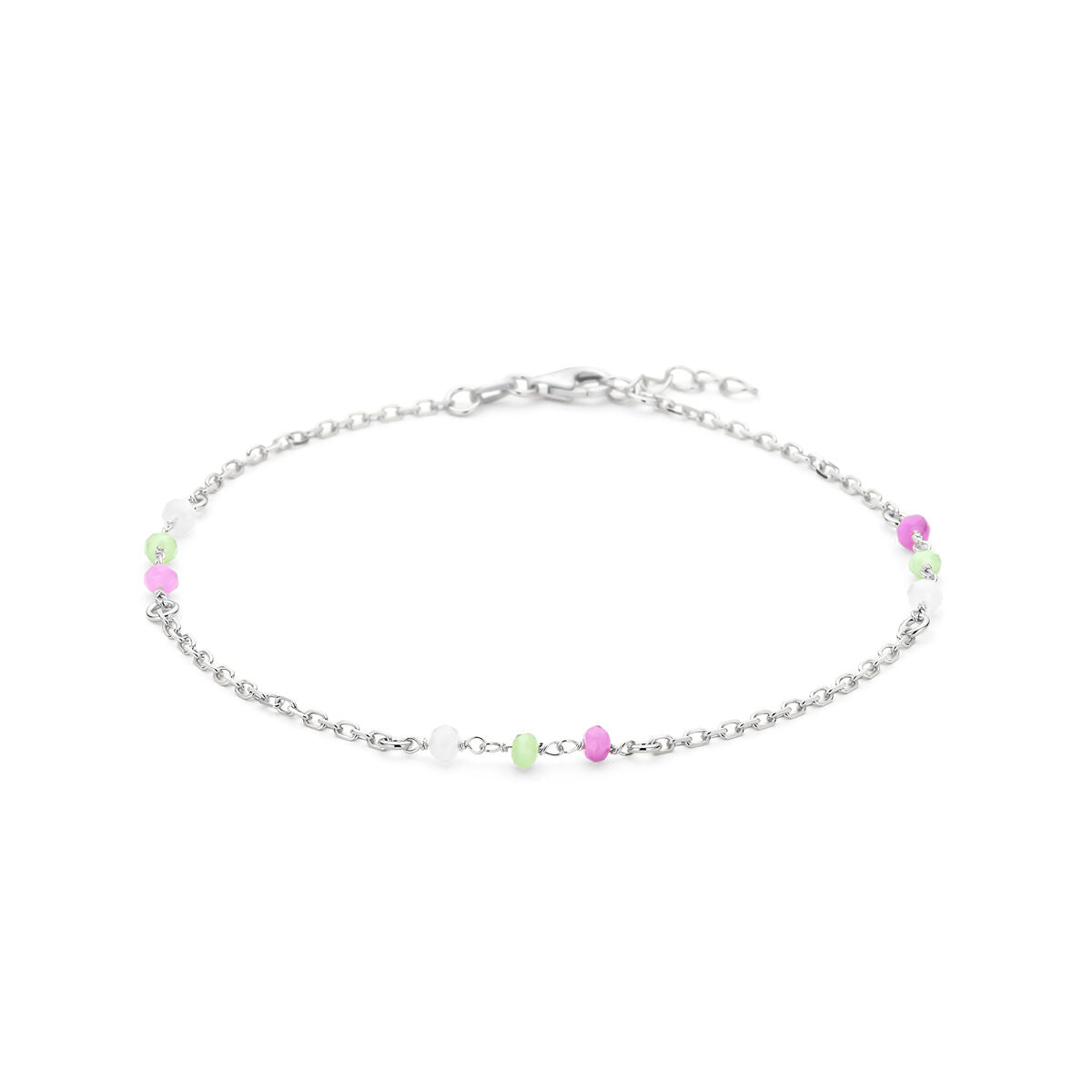 Enkelbandje meerdere kleuren kristal bolletjes 24 + 2 cm zilver gerhodineerd