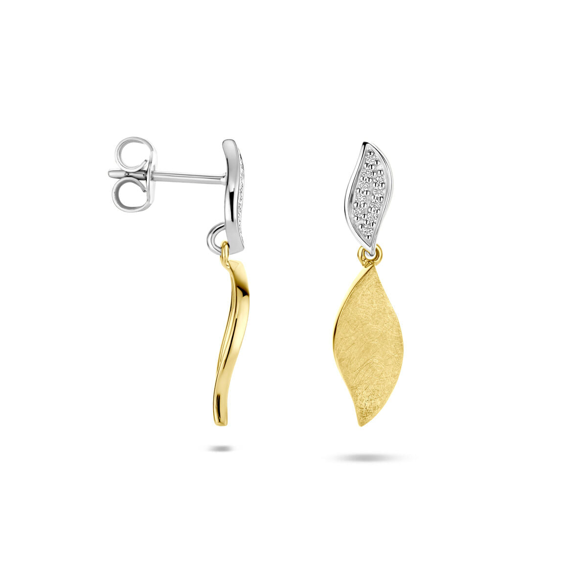 Fantasy Collection Hangende oorbellen poli/mat diamant 0.06ct (2x 0.03ct) h si 24 mm 14K bicolor goud