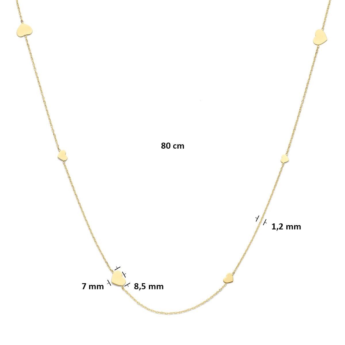 Fantasy Collection Collier hartjes 76 - 78 - 80 cm 14K geelgoud