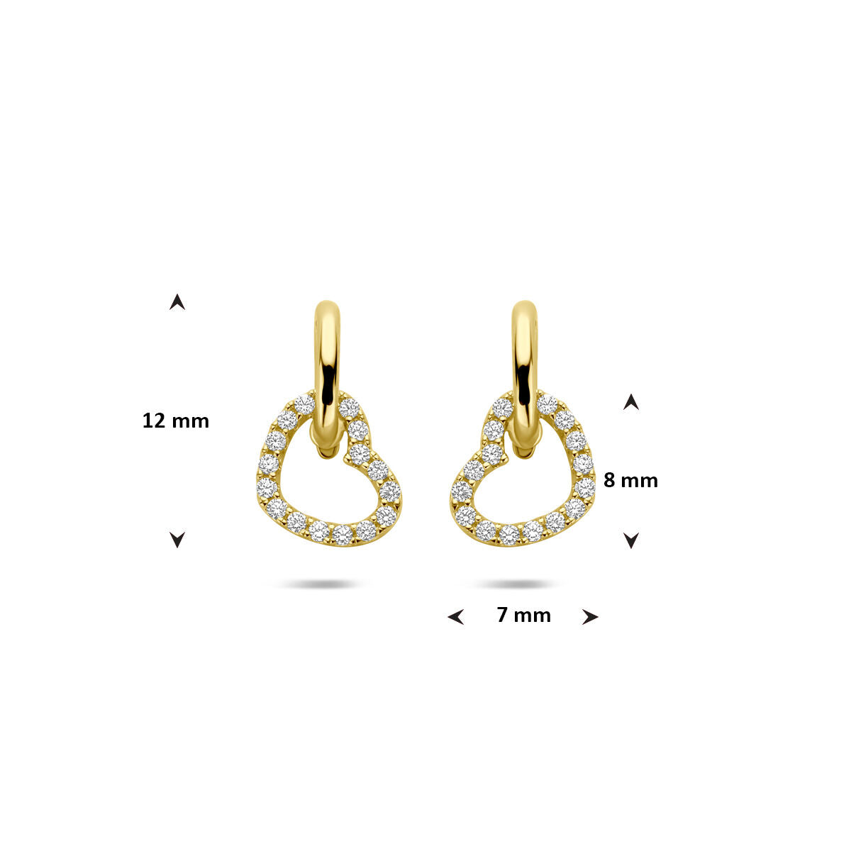 Fantasy Collection Hangende oorbellen hartje zirkonia 12 mm 14K geelgoud