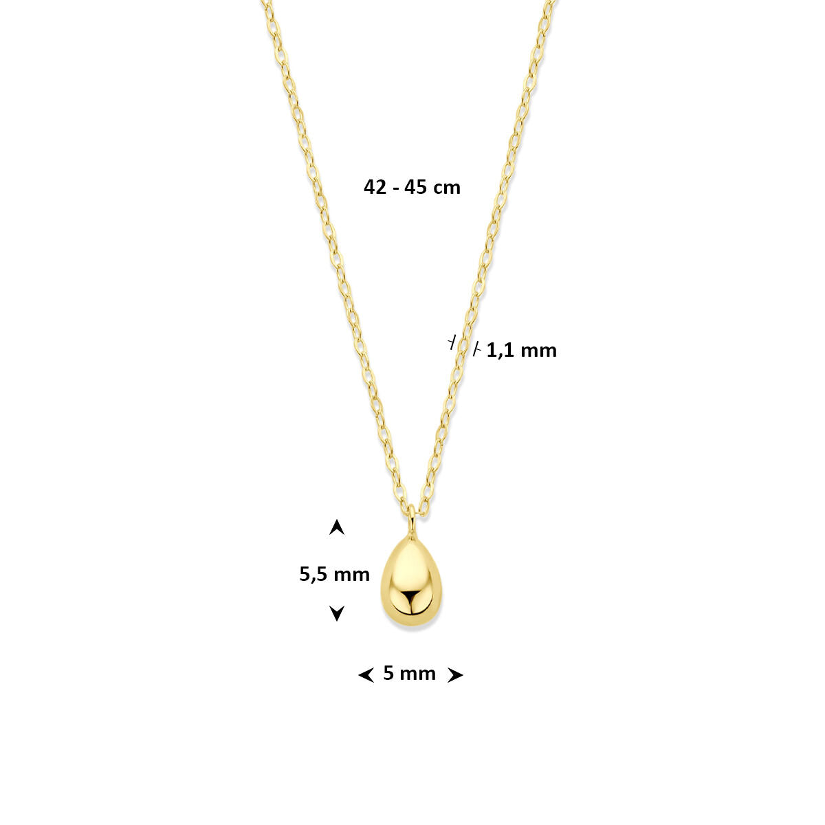Fantasy Collection 9k collier druppel 42 - 45 cm 9K geel