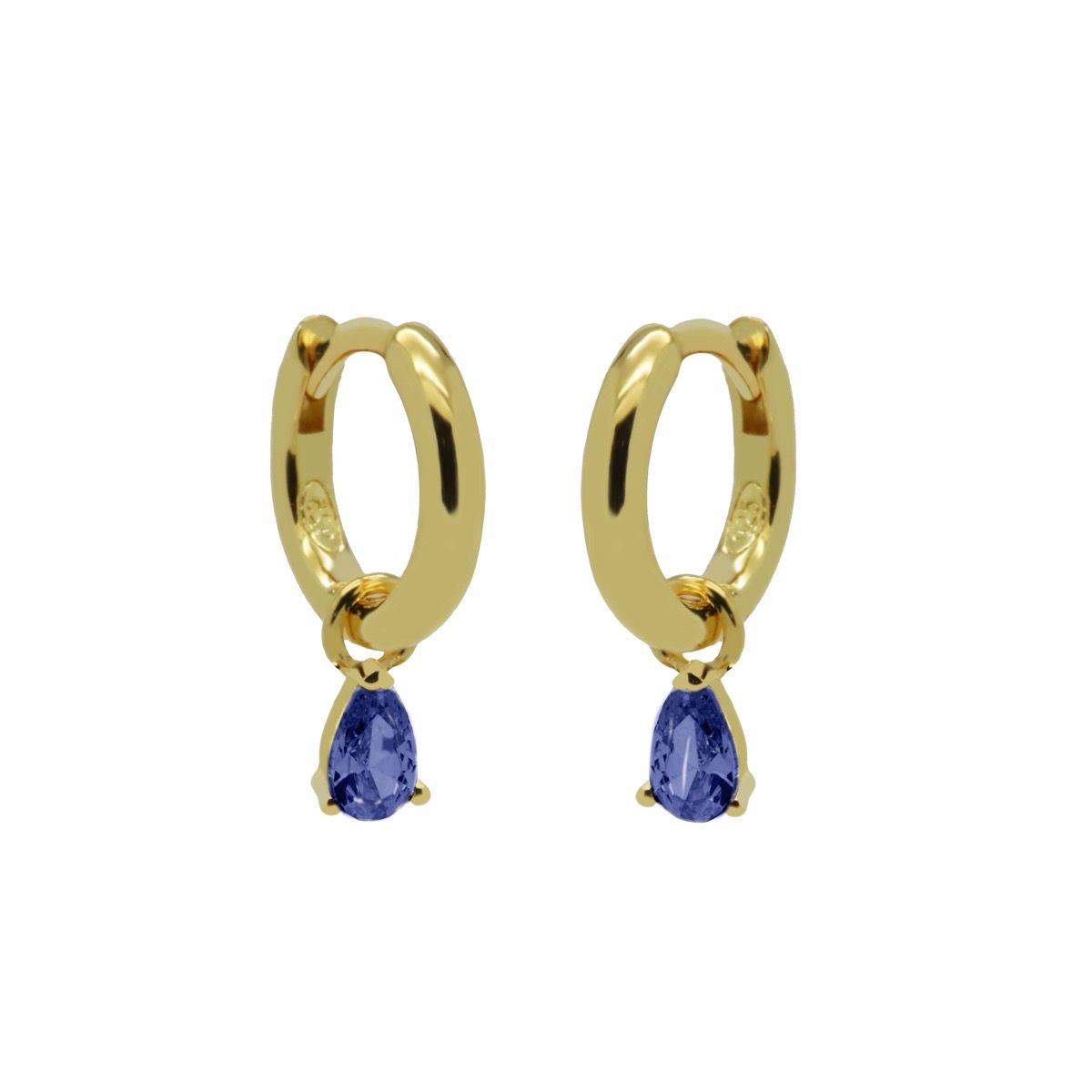 Karma Hinged Hoops Symbols Hanging Drop Zirconia BLUE Goldplated - A60GP_SB oorbellen