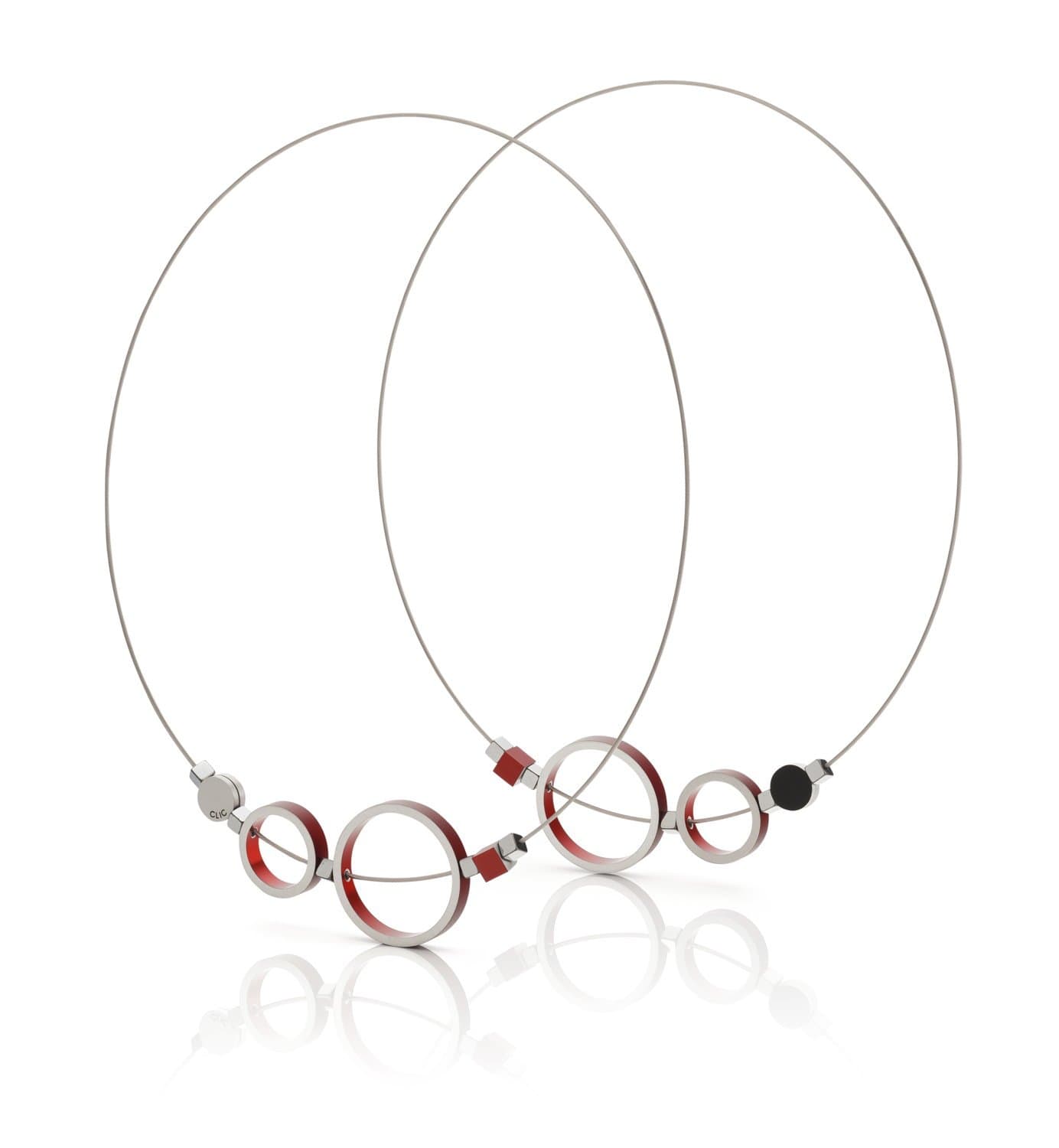 Clic Ringen Rood Collier 43cm edelstaal zwart - C186R