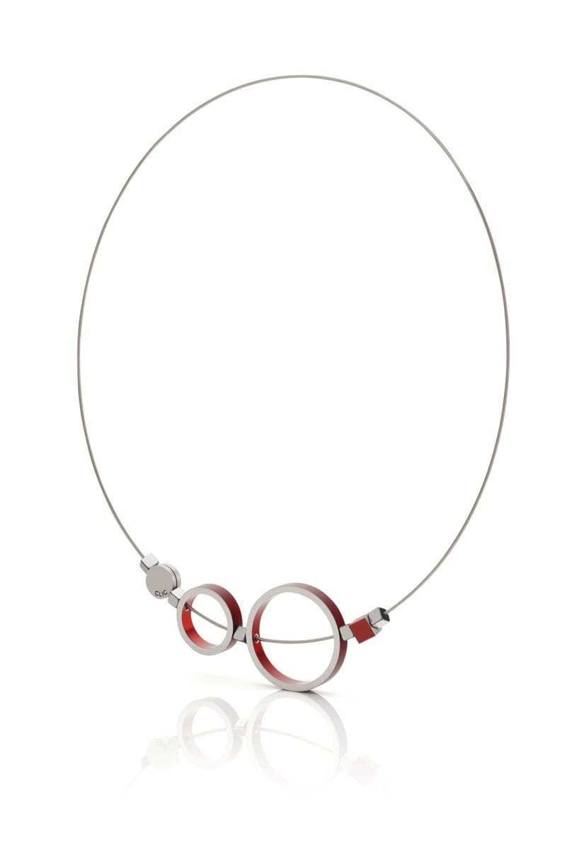 Clic Ringen Rood Collier 43cm edelstaal zwart - C186R