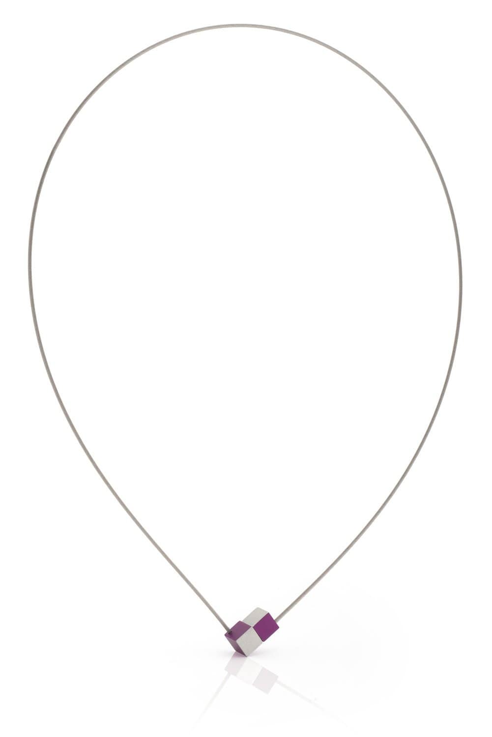 Clic Twee Kubusjes Paars Collier 43 cm zilver zwart - C205P