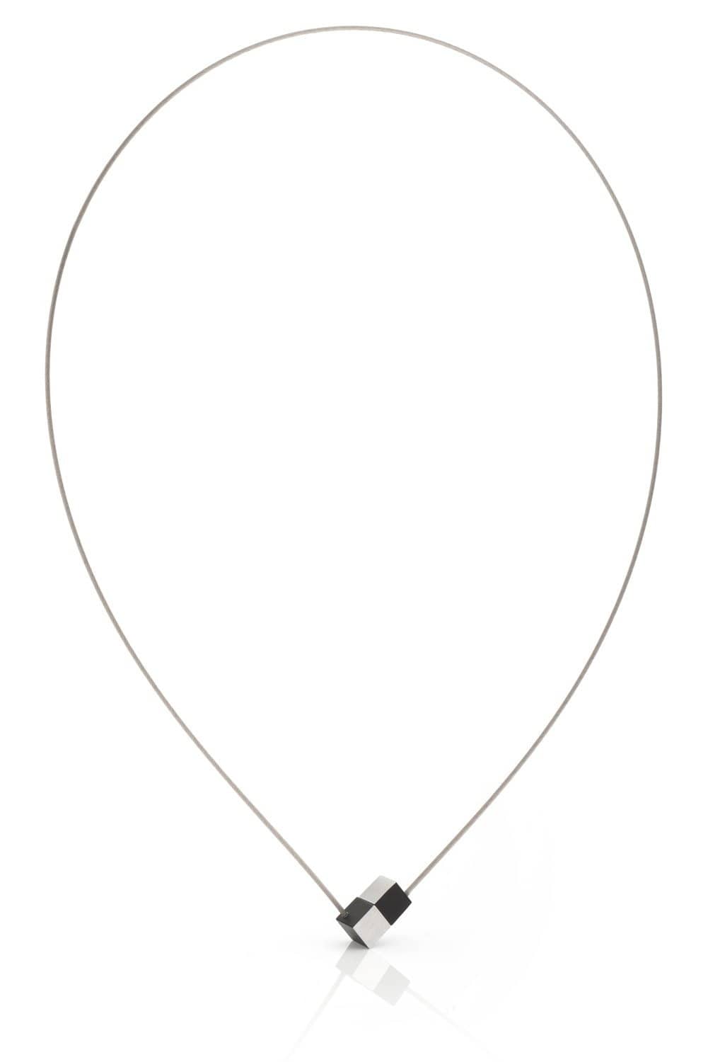 Clic Twee Kubusjes Collier 43 cm zilver zwart - C205Z