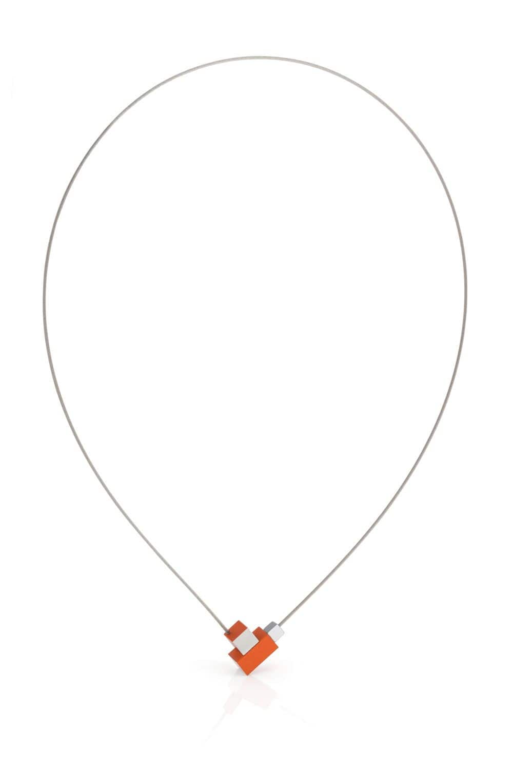 Clic Vierkantje en Rechthoekje Oranje Collier - C206O