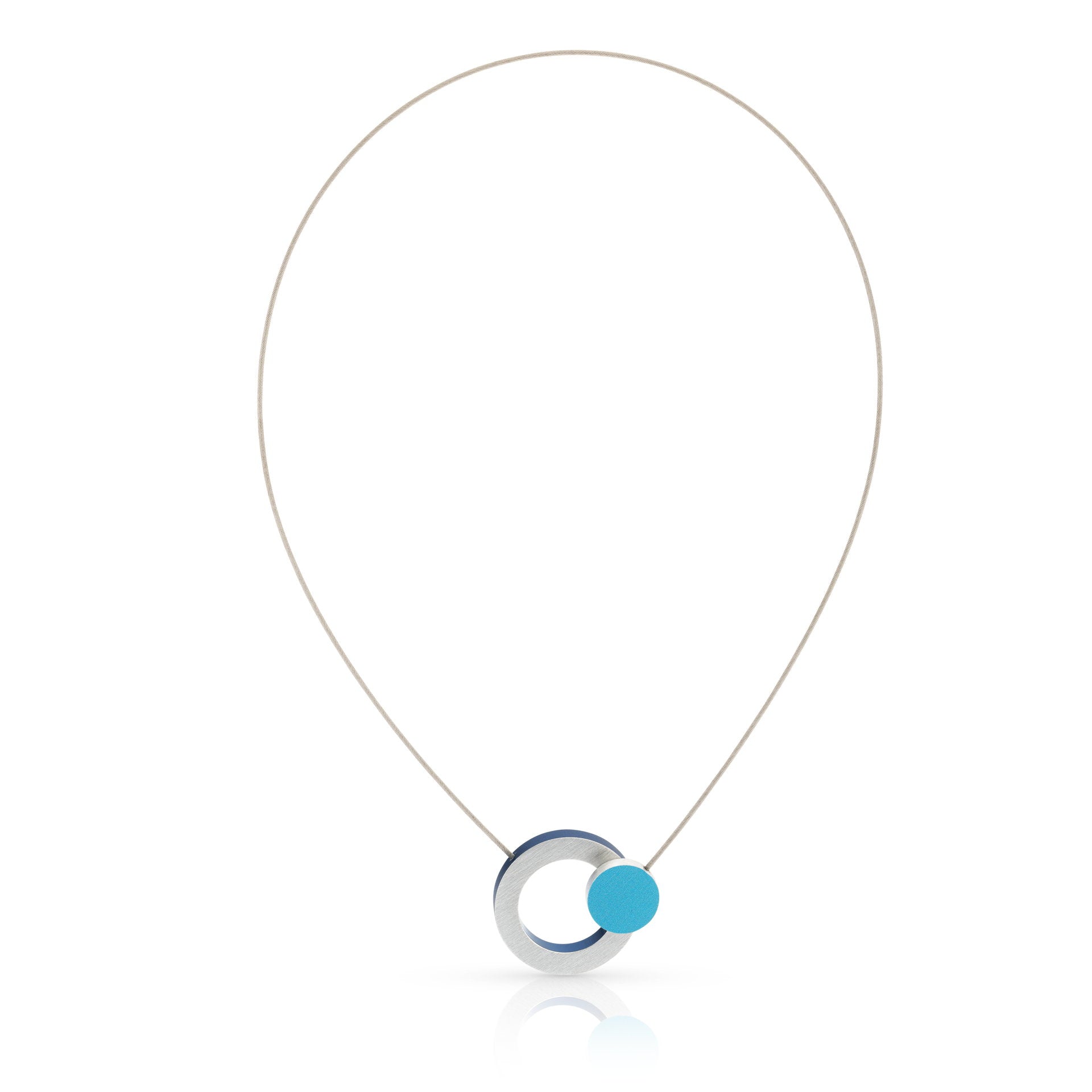 Clic Ring met Blauw Rondje Collier 43 cm edelstaal - C270B