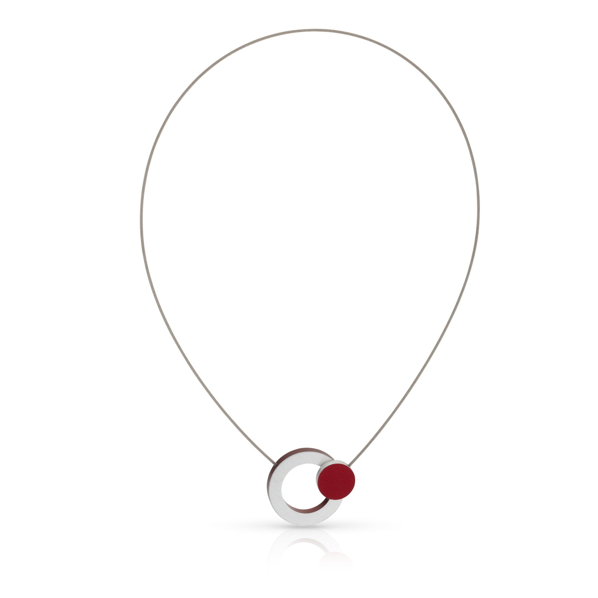 Clic Ring met Rood Rondje Collier 43 cm edelstaal - C270R