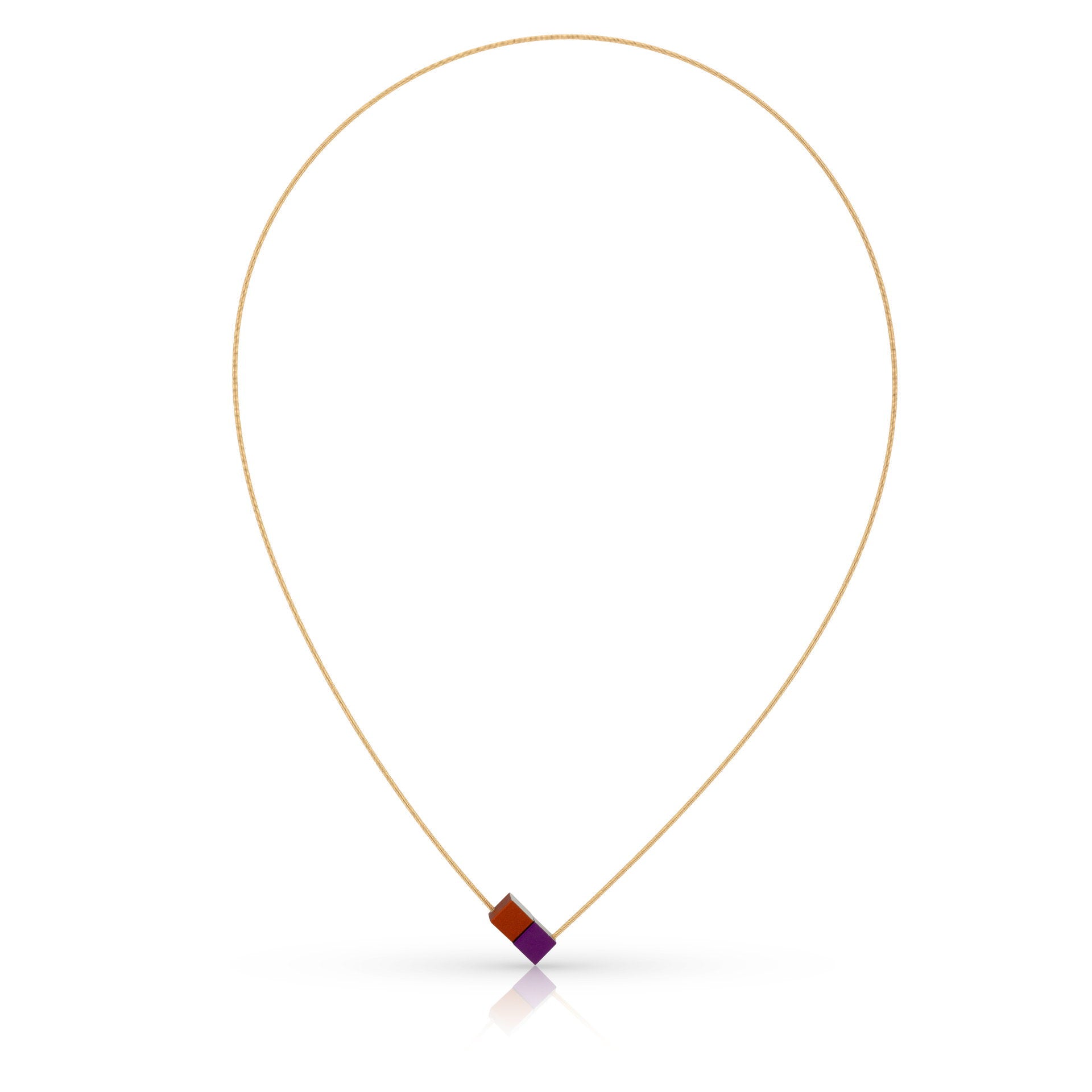 Clic Twee Kubusjes Oranje Paars Draad Collier CG205OP