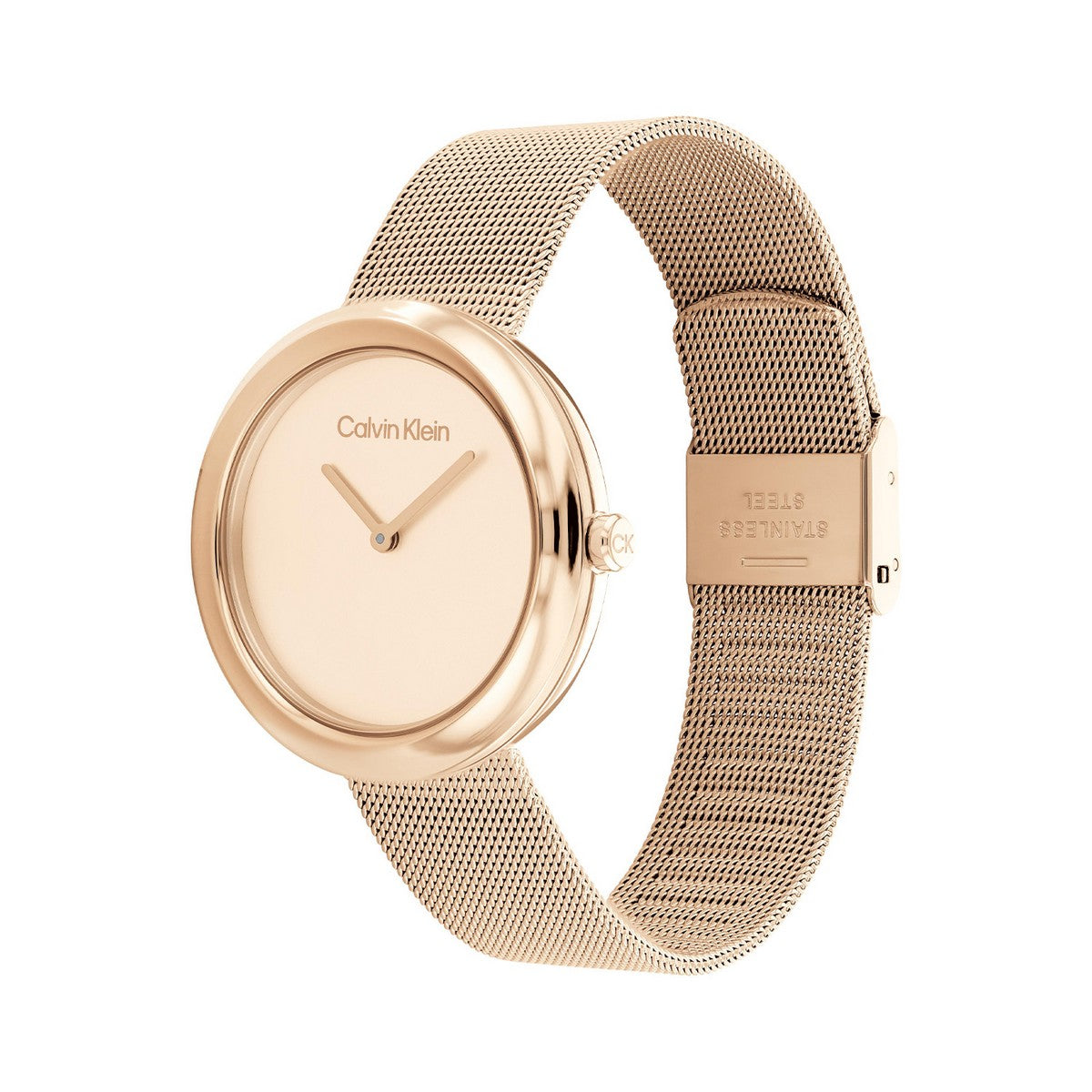 Calvin Klein Twisted Bezel Dameshorloge CK25200013 Staal / Zacht rosékleurig 34 mm