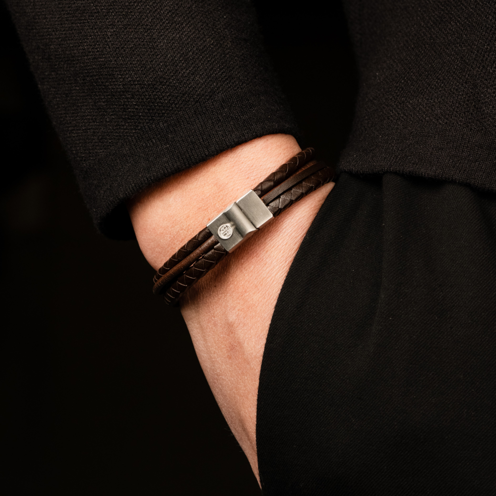 Rebel & Rose Full Metal Leather 12mm Armband RR-M0055-S – Geen Steen
