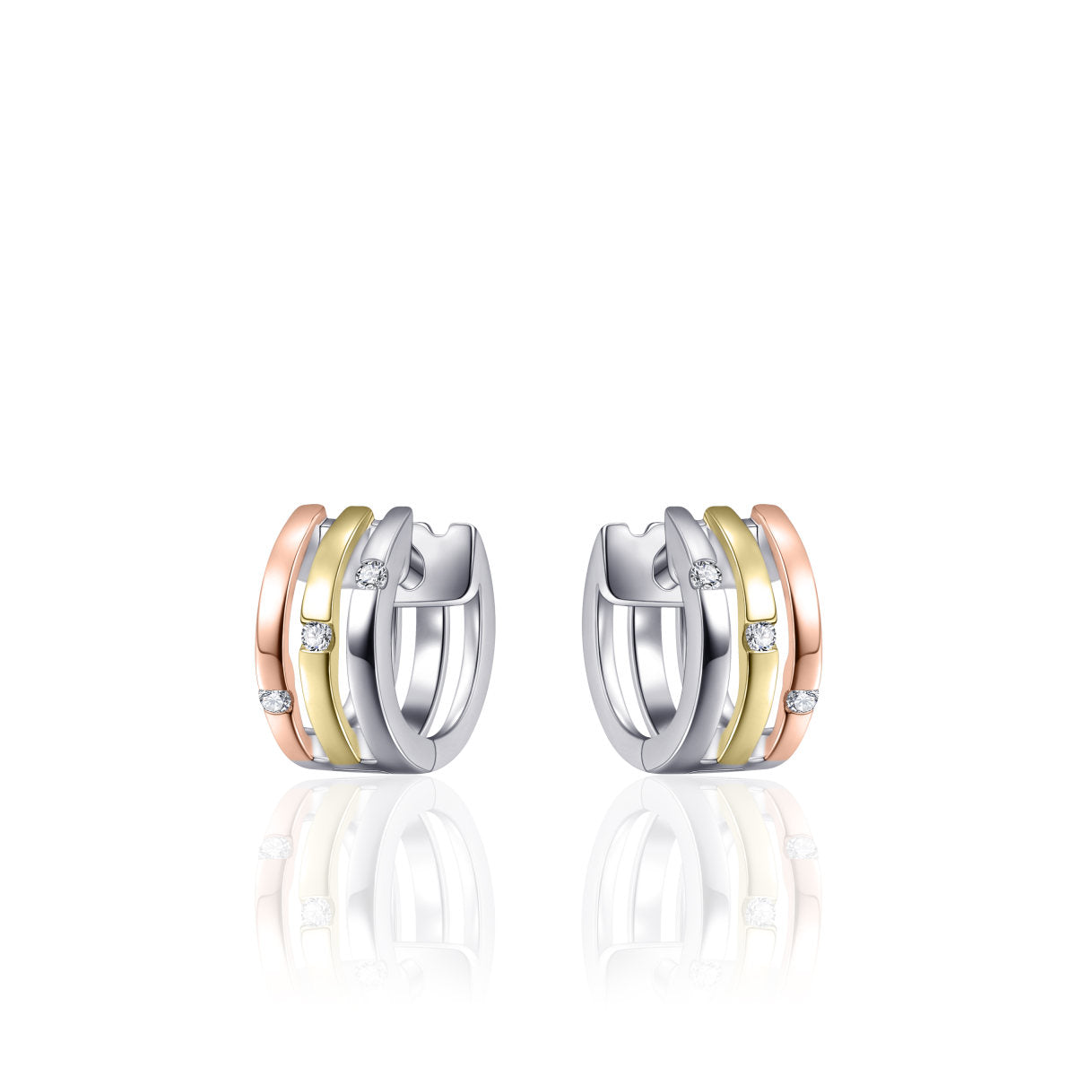 Gisser Oorringen Zilver Verguld Tricolor Zirkonia Wit – E051T