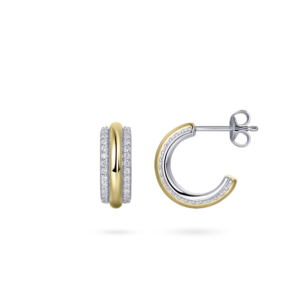 Gisser Oorringen Zilver Geel Verguld Zirkonia Wit – E1067Y – foto 3
