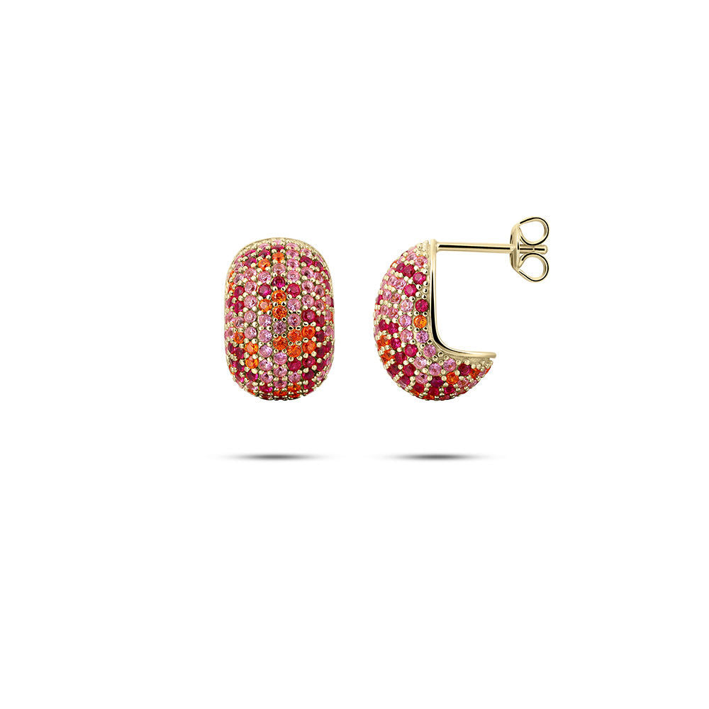 Gisser Oorknoppen Zilver Geel Verguld Zirkonia Roze – E1088YOF – foto 2