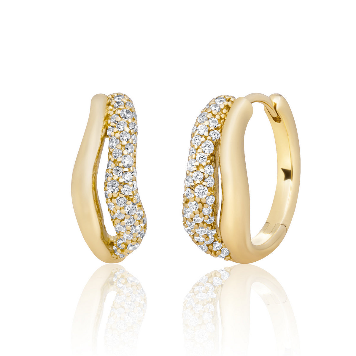 Sparkling Jewels Oorbellen Pavé Double Twirl Huggies Zirkonia EAG49 Goudkleurig