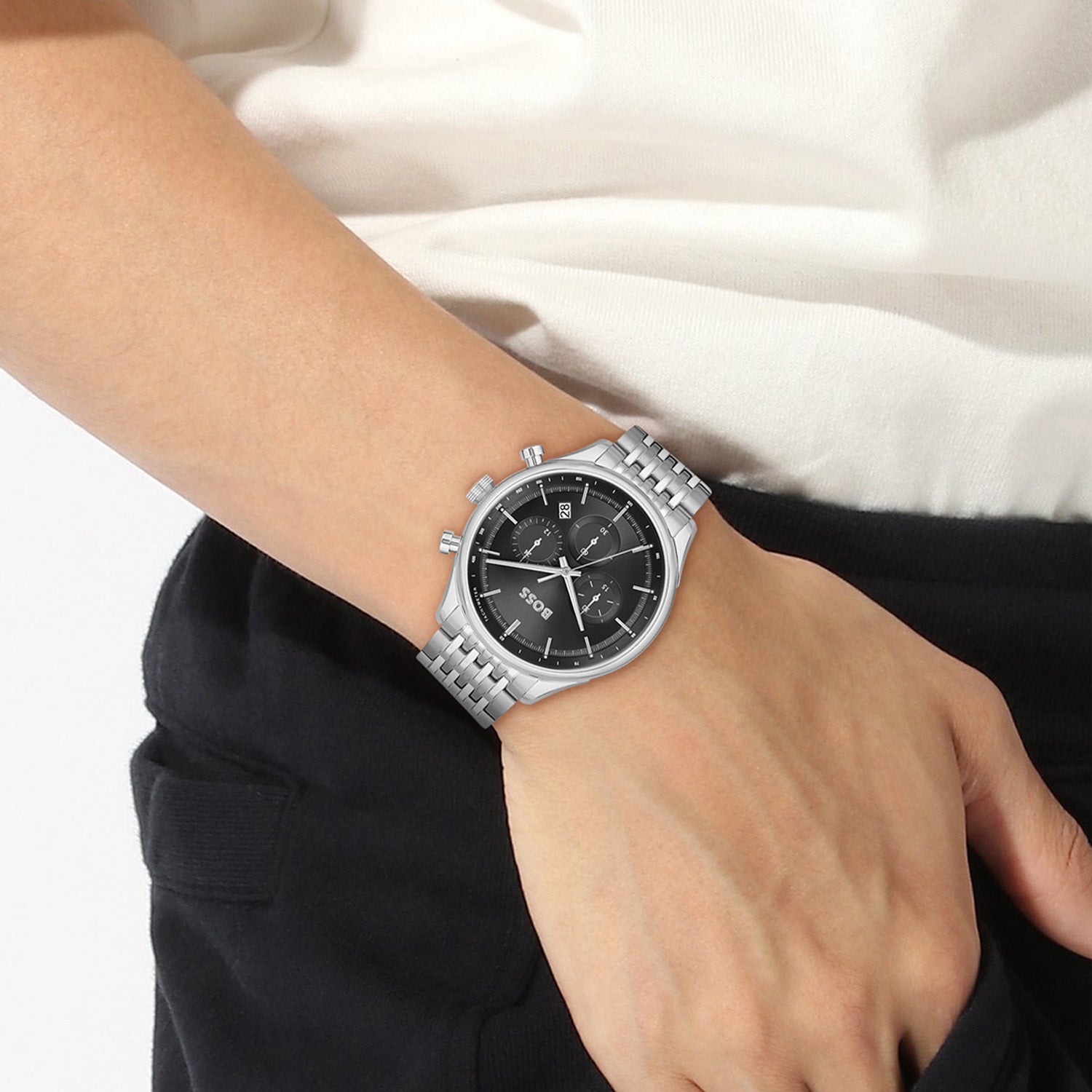 Hugo Boss Heren Horloge HB1514082 45 mm Zilverkleurig