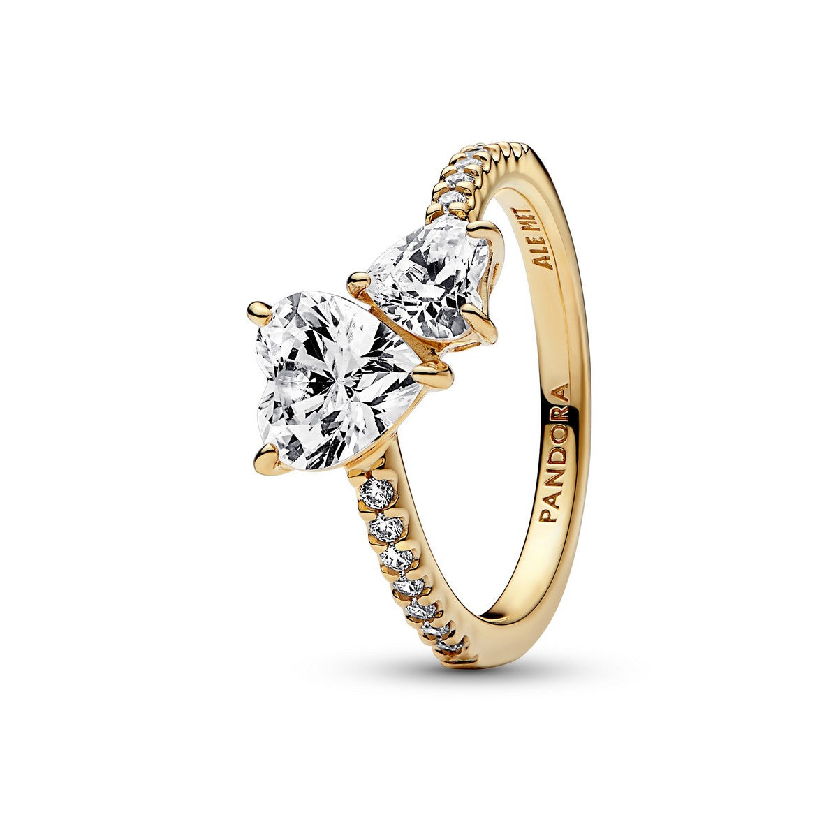 Pandora Dubbel hart sprankelende ring goudverguld - 161198C01