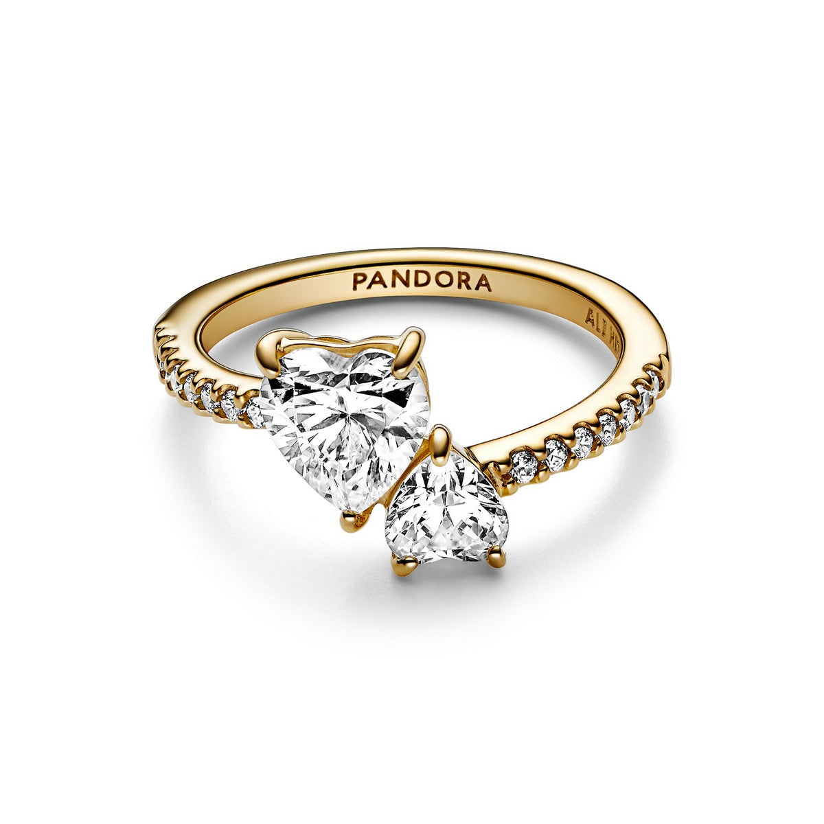 Pandora Dubbel hart sprankelende ring goudverguld - 161198C01