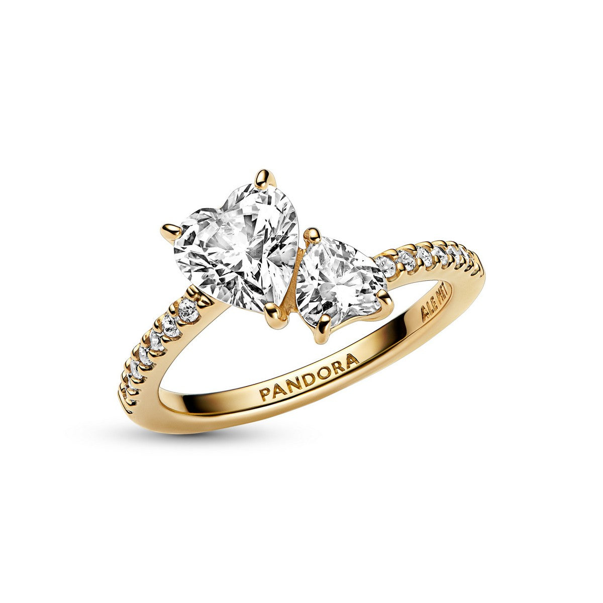 Pandora Dubbel hart sprankelende ring goudverguld - 161198C01