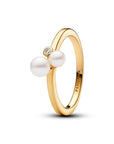 Pandora 14k Goud Vergulde Ring met Zoetwaterparel en Helder Zirkonia 163156C01 - PansiteNederland.nl