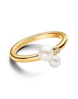 Pandora 14k Goud Vergulde Ring met Zoetwaterparel en Helder Zirkonia 163156C01 - PansiteNederland.nl