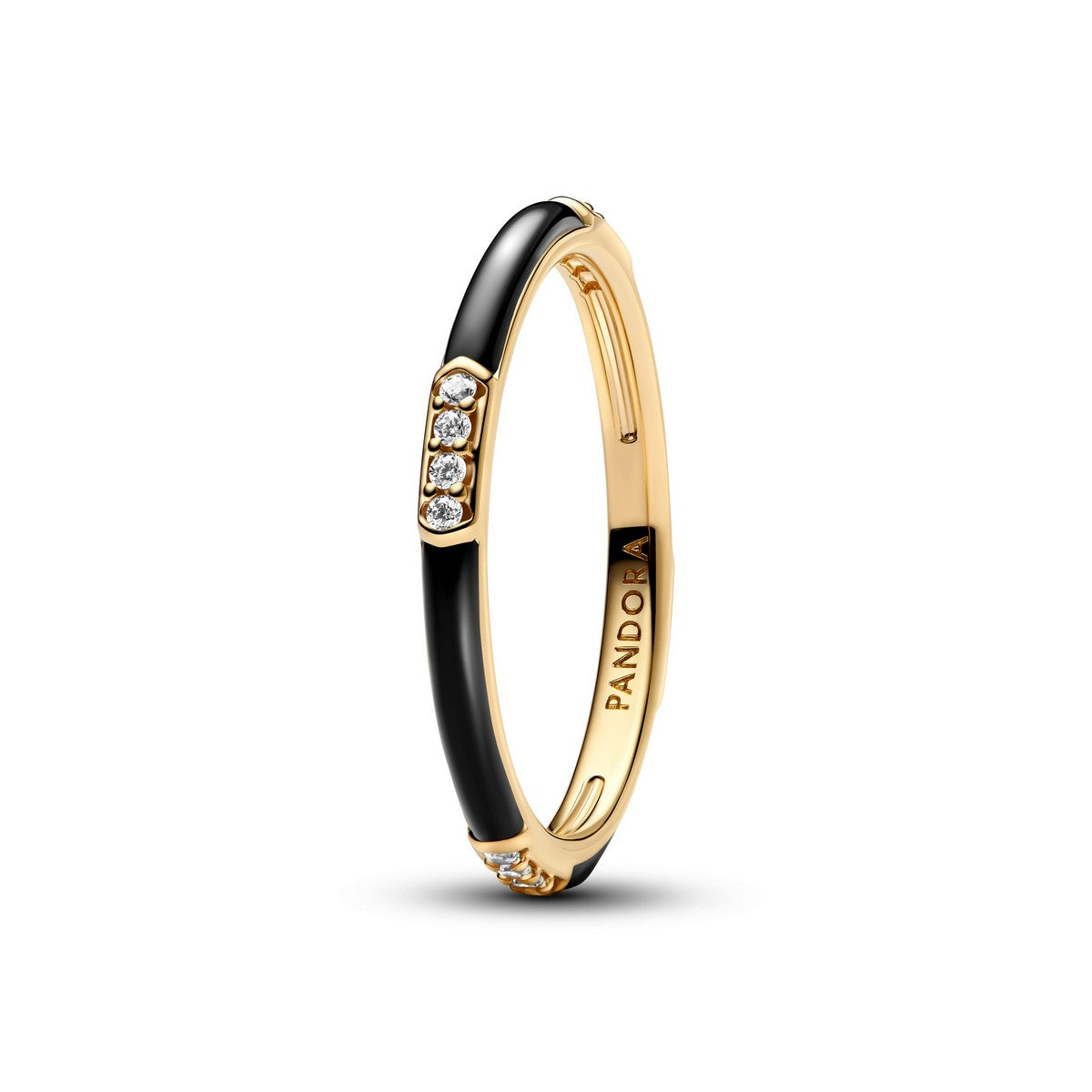 Pandora Zwart emaille en stenen ring goudverguld - 163686C01