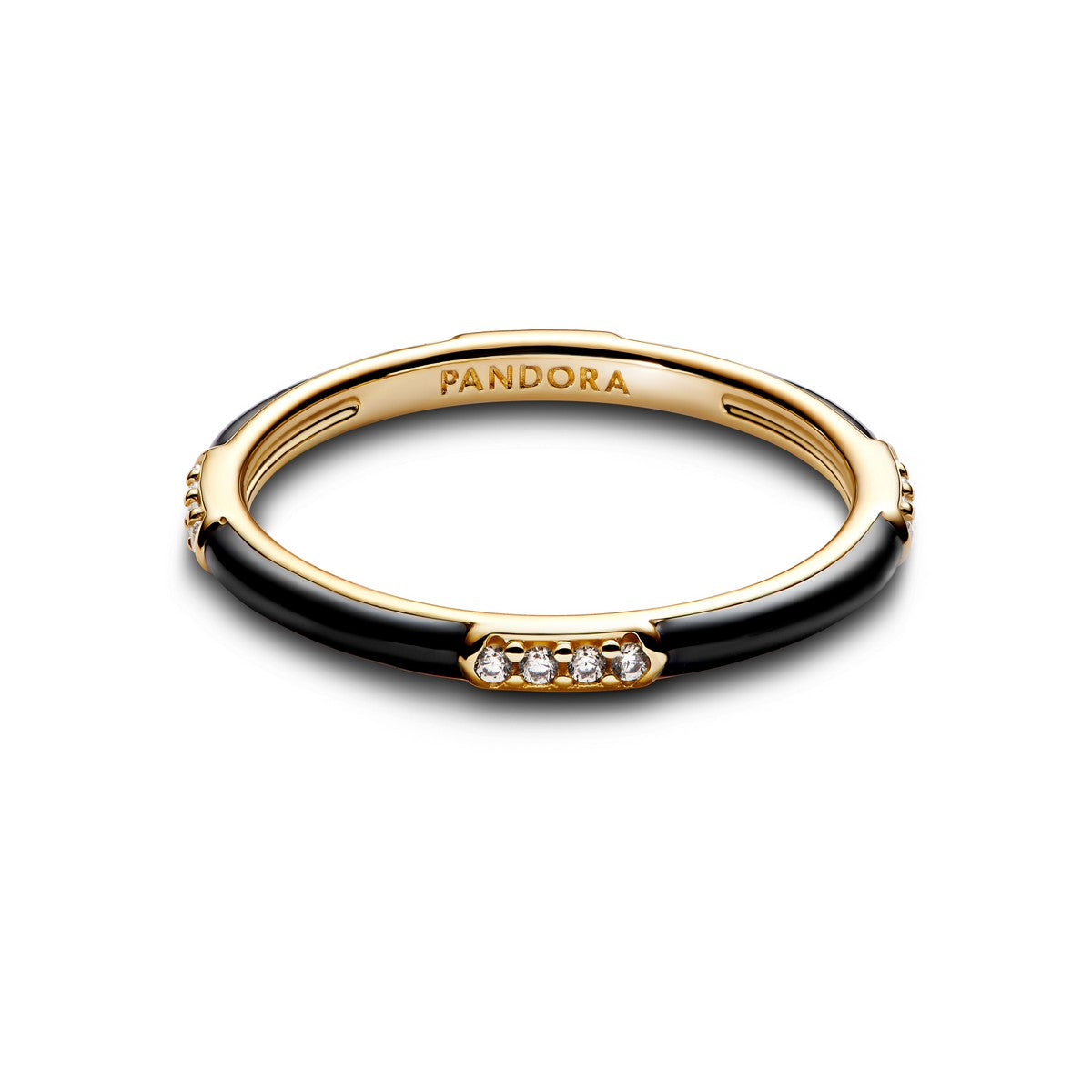 Pandora Zwart emaille en stenen ring goudverguld - 163686C01