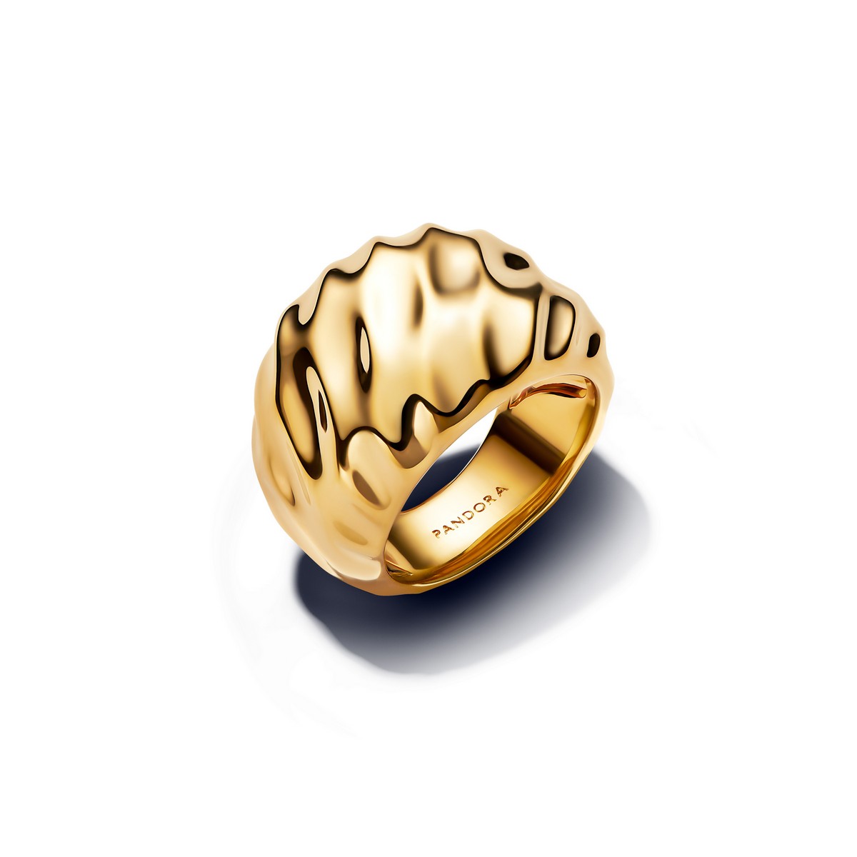 Pandora Geribbelde statement ring goudverguld - 163884C00