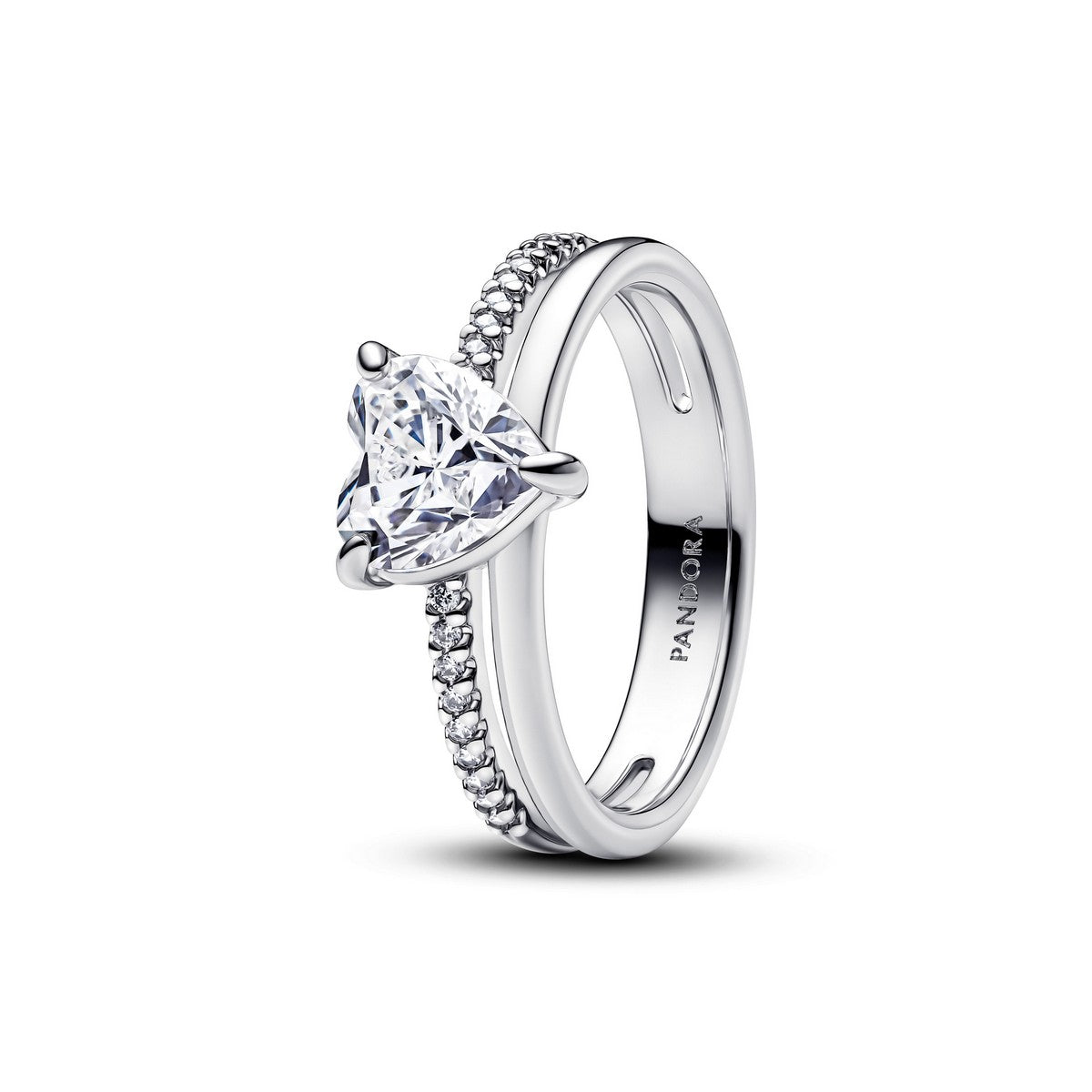 Pandora Dubbele Band Ring Met Hart zilver - 193100C01