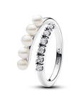 Pandora Zilver Open Ring met Zoetwaterparel en Helder Zirkonia 193145C01 - PansiteNederland.nl