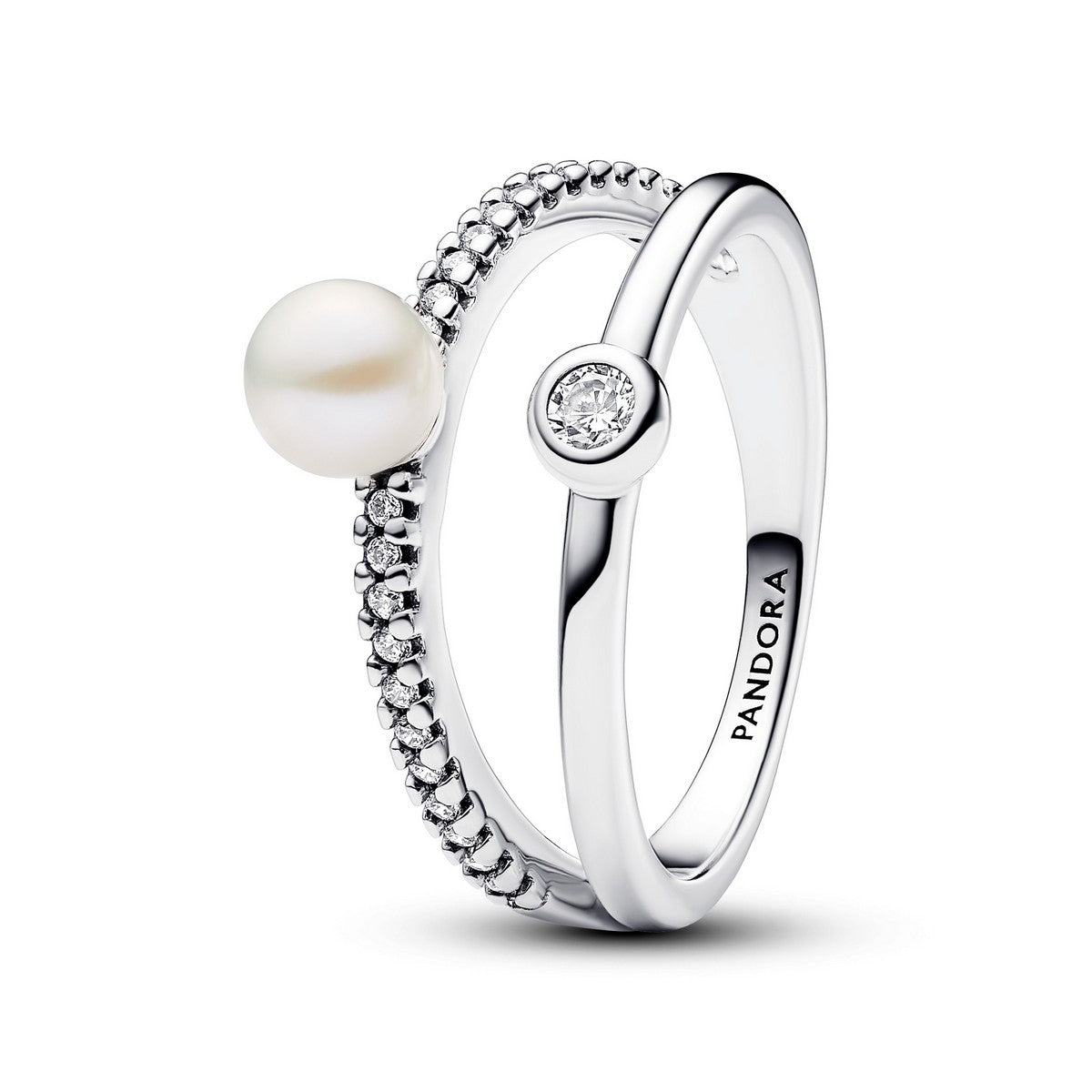 Pandora Behandelde gecultiveerde zoetwaterparels & pavé dubbele bandring zilver - 193147C01