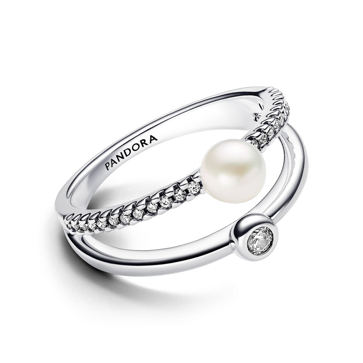 Pandora Behandelde gecultiveerde zoetwaterparels & pavé dubbele bandring zilver - 193147C01