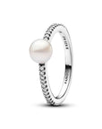 Pandora  Zilveren Ring met Zoetwaterparel en Helder Zirkonia 193158C01 - PansiteNederland.nl