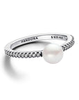 Pandora  Zilveren Ring met Zoetwaterparel en Helder Zirkonia 193158C01 - PansiteNederland.nl