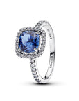 Pandora Sprankelende vierkante blauwe halo statement-ring – 193550C01 - PansiteNederland.nl
