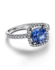 Pandora Sprankelende vierkante blauwe halo statement-ring – 193550C01 - PansiteNederland.nl