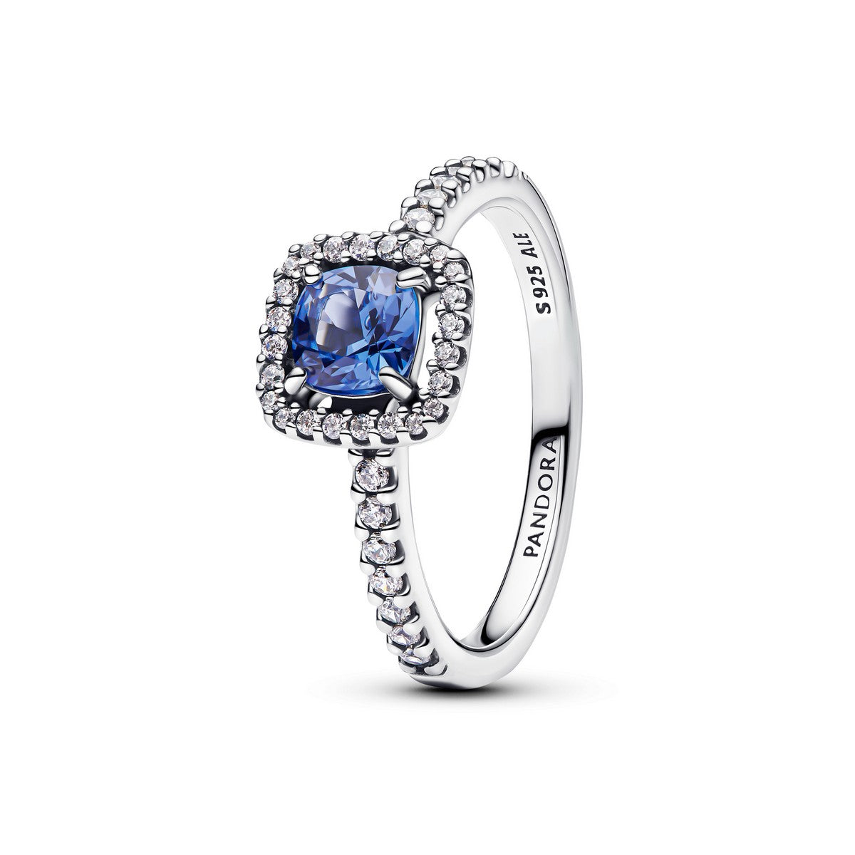 Pandora Sprankelende ring met vierkante blauwe halo zilver - 193555C01