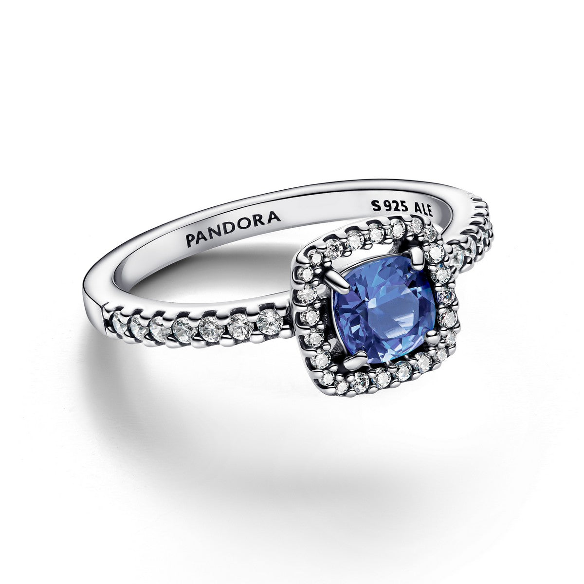 Pandora Sprankelende ring met vierkante blauwe halo zilver - 193555C01