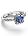 Pandora Sprankelende ring met vierkante blauwe halo – 193555C01 - PansiteNederland.nl