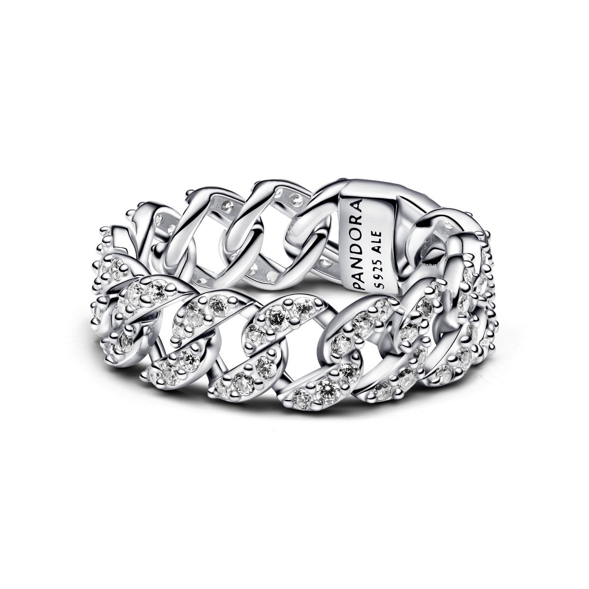 Pandora Ring met pavé en Cubaanse schakel zilver - 193557C01