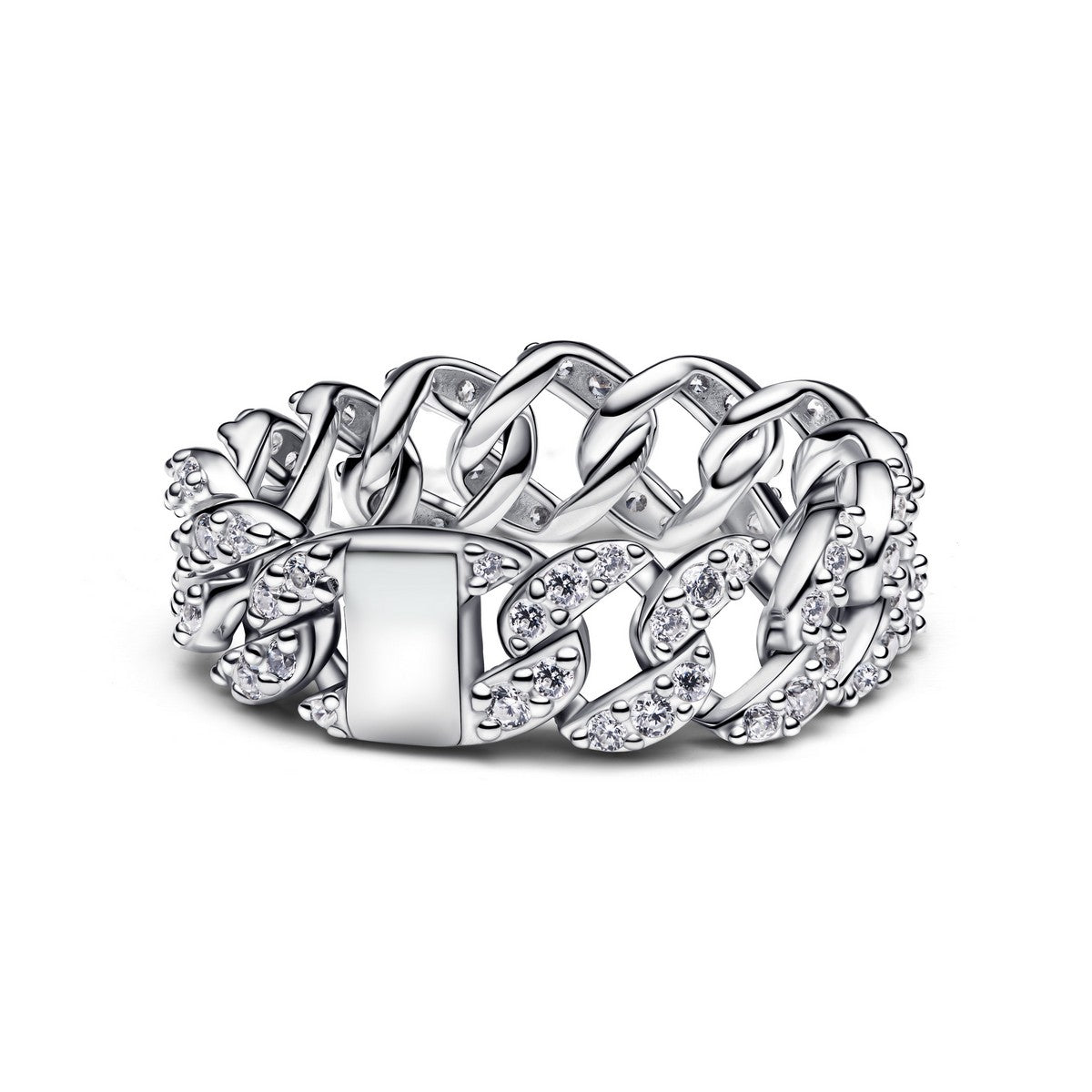Pandora Ring met pavé en Cubaanse schakel zilver - 193557C01