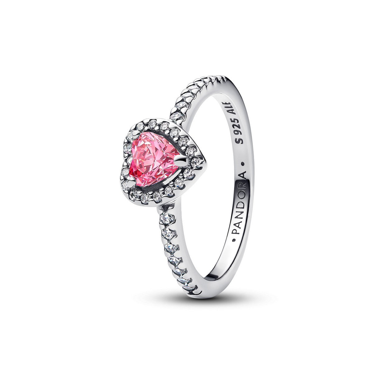 Pandora Verhoogd roze hartring zilver - 198421C03
